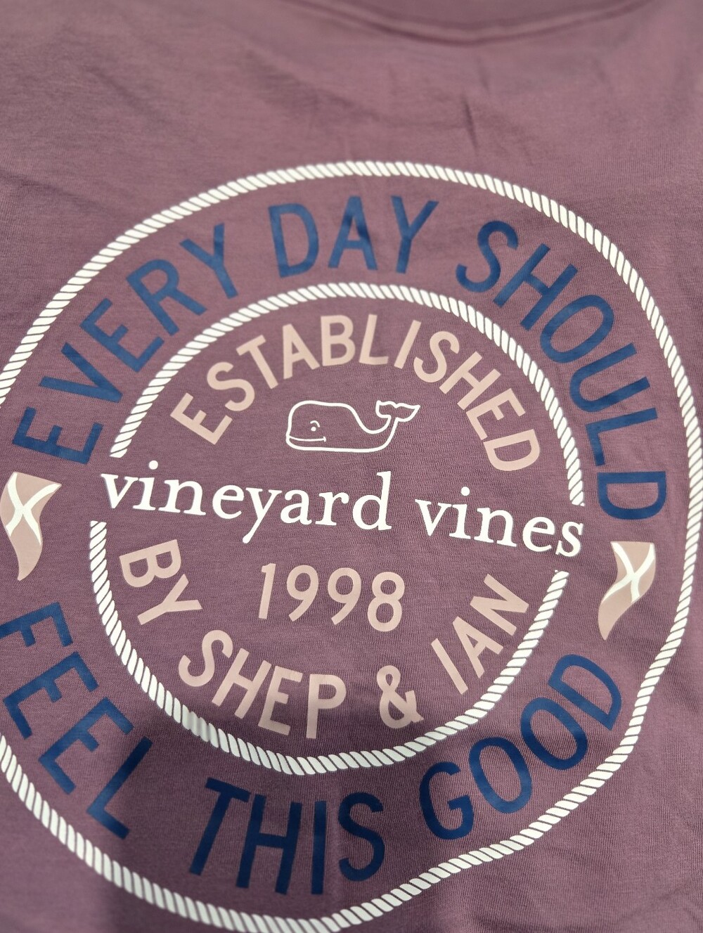 Vineyard Vines Mauve Pink Ling Sleeve Tee with Navy & Light Pink Print
